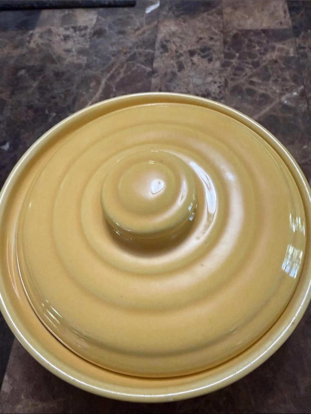 Vintage Bauer Pottery USA Yellow covered casserole bowl with lid.